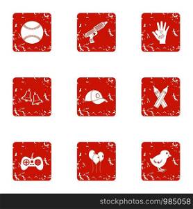 Play peace icons set. Grunge set of 9 play peace vector icons for web isolated on white background. Play peace icons set, grunge style
