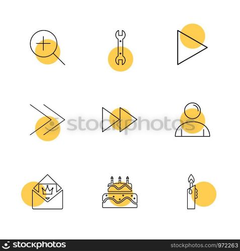 play, pencil , cake , user interface icons , arrows , navigation , wifi , internet , technology , apps , icon, vector, design, flat, collection, style, creative, icons