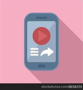 Play repost phone icon flat vector. Business page. Document mark. Play repost phone icon flat vector. Business page