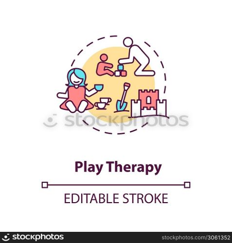 Play therapy concept icon. Fun and engaging games for mentally disabled children. Kids development, pediatrics idea thin line illustration. Vector isolated outline RGB color drawing. Editable stroke. Play therapy concept icon