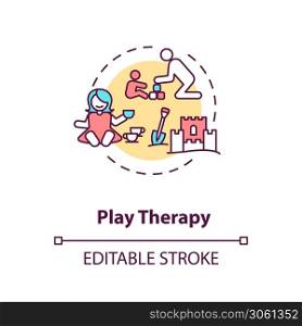Play therapy concept icon. Fun and engaging games for mentally disabled children. Kids development, pediatrics idea thin line illustration. Vector isolated outline RGB color drawing. Editable stroke. Play therapy concept icon