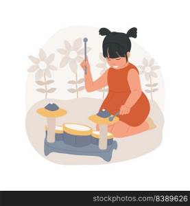 Play toy drum isolated cartoon vector illustration. Child playing drums, exploring different rhythm and sound, sensory developmental activity, music therapy, autism daycare vector cartoon.. Play toy drum isolated cartoon vector illustration.