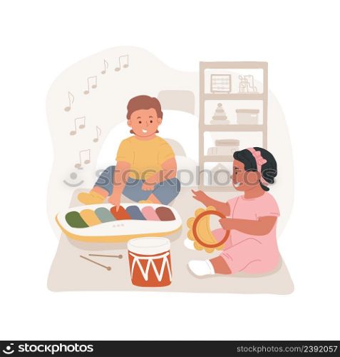 Play toy instruments isolated cartoon vector illustration Baby experiments with toy instrument, kindergarten entertainment, cognitive development, infant daycare center vector cartoon.. Play toy instruments isolated cartoon vector illustration