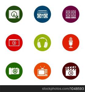Play video icons set. Flat set of 9 play video vector icons for web isolated on white background. Play video icons set, flat style