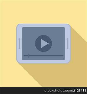 Play video tablet icon flat vector. Watching player. Screen mobile. Play video tablet icon flat vector. Watching player