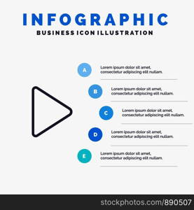 Play, Video, Twitter Line icon with 5 steps presentation infographics Background