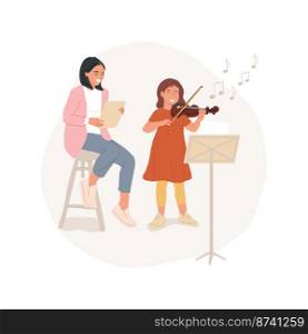 Play violin isolated cartoon vector illustration. Kid plays violin, teacher listening, middle school string orchestra class, classic music lesson, elective activity, audition vector cartoon.. Play violin isolated cartoon vector illustration.