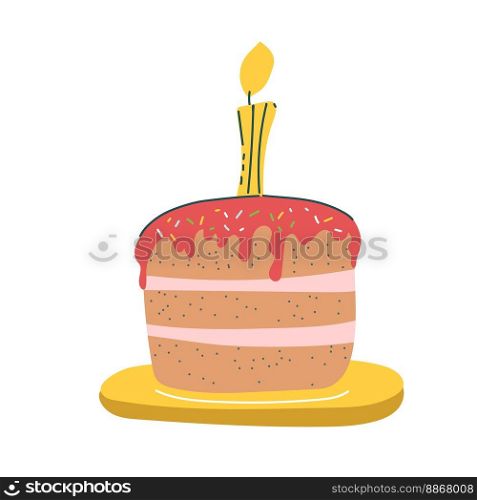 playful birthday cake with candle isolated on white.. playful birthday cake with candle isolated on white