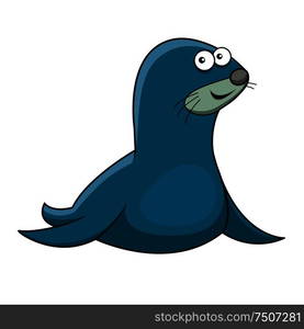 Playful cartoon sea fur seal character with blue thick fur and long foreflippers, for nature or mascot design. Cartoon sea fur seal character