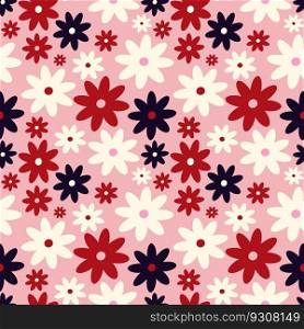 Playful Creative vibrant quirky expressive floral seamless pattern in 60s in bright juicy colors. Playful Creative vibrant quirky Retro floral pattern in 60s in bright juicy colors