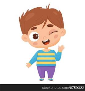 Playful joyful boy winks. Male character emotion. Vector illustration in cartoon style



