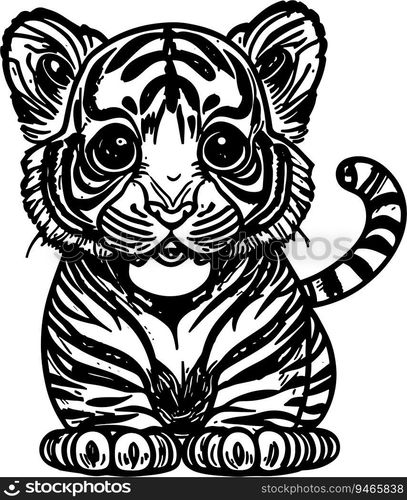 Playful Tiger Cub Coloring Book  Big Eyes, Stripes, and Ready to Pounce