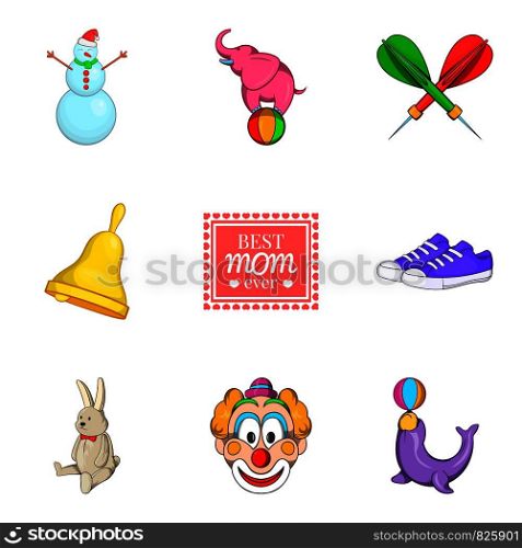 Playgame icons set. Cartoon set of 9 playgame vector icons for web isolated on white background. Playgame icons set, cartoon style