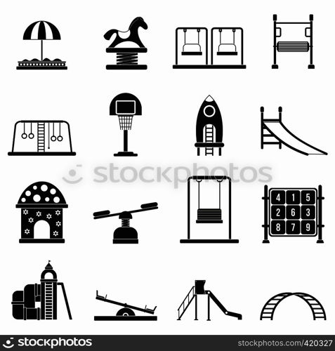 Playground black simple icons set isolated on white background. Playground black simple icons set