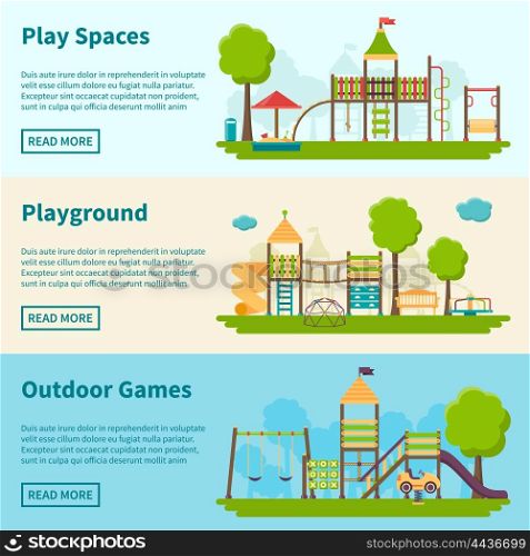 Playground Concept Banners. Horizontal color banners with title and information field about playgrounds for outdoor games vector illustration