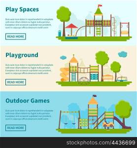 Playground Concept Banners. Horizontal color banners with title and information field about playgrounds for outdoor games vector illustration