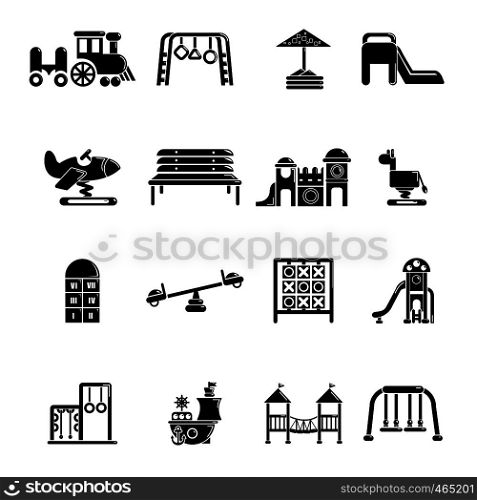 Playground equipment icons set. Simple illustration of 16 playground equipment vector icons for web. Playground equipment icons set, simple style
