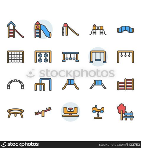 Playground icon and symbol set in color outline design