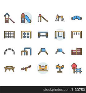 Playground icon and symbol set in color outline design