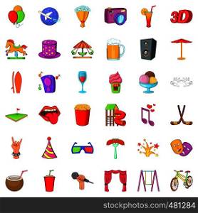 Playground icons set. Cartoon style of 36 playground vector icons for web isolated on white background. Playground icons set, cartoon style