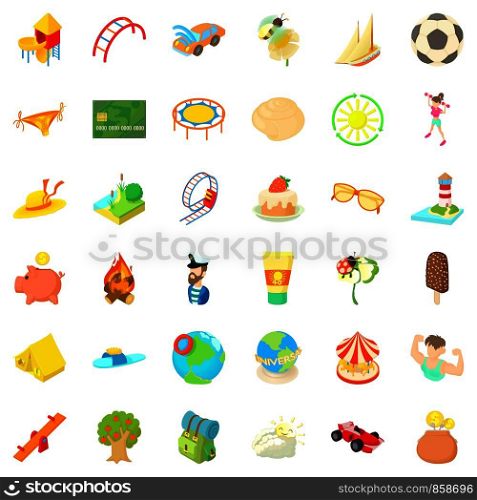 Playground icons set. Cartoon style of 36 playground vector icons for web isolated on white background. Playground icons set, cartoon style