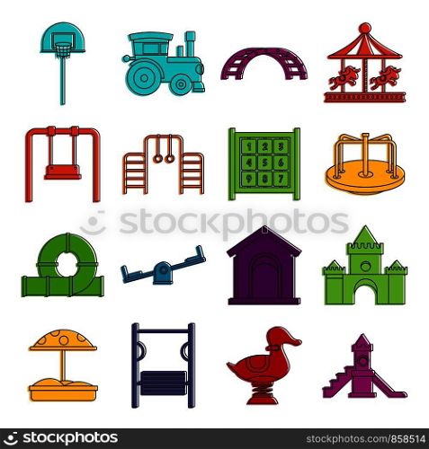 Playground icons set. Doodle illustration of vector icons isolated on white background for any web design. Playground icons doodle set