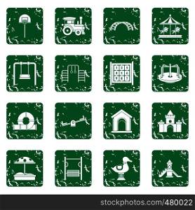 Playground icons set in grunge style green isolated vector illustration. Playground icons set grunge