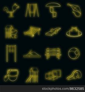 Playground set icons in neon style isolated on a black background. Playground icons set vector neon