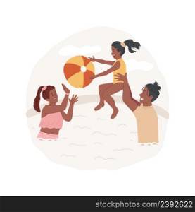 Playing ball isolated cartoon vector illustration Family playing ball in the swimming pool, backyard games, having fun in the water, summer leisure time, water polo at home vector cartoon.. Playing ball isolated cartoon vector illustration