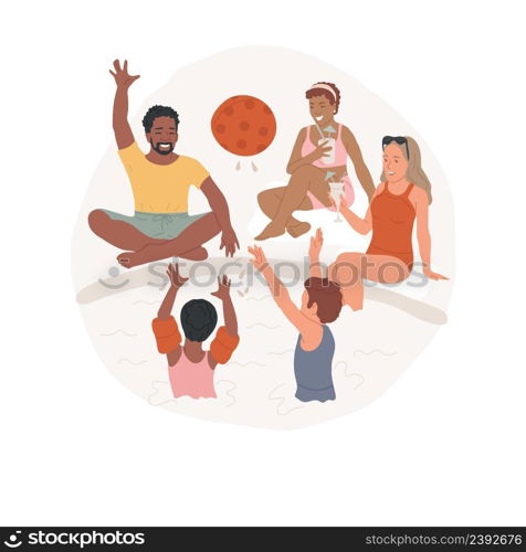 Playing ball isolated cartoon vector illustration Neighbors spend time together, kids with ball in residential swimming pool, parents relaxing at poolside, playing water polo vector cartoon.. Playing ball isolated cartoon vector illustration