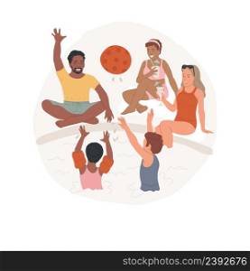 Playing ball isolated cartoon vector illustration Neighbors spend time together, kids with ball in residential swimming pool, parents relaxing at poolside, playing water polo vector cartoon.. Playing ball isolated cartoon vector illustration