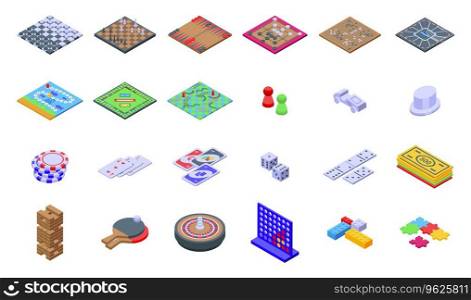 Playing board games icons set isometric vector. Play card. Family game. Playing board games icons set isometric vector. Play card