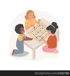 Playing board games isolated cartoon vector illustration. Children play tabletop puzzle and board game, enrichment activity, thinking skills development, before and after school vector cartoon.. Playing board games isolated cartoon vector illustration.