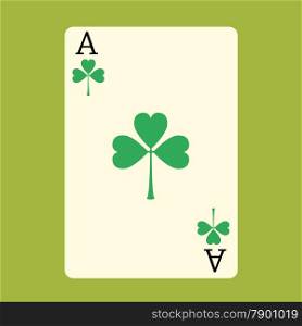 Playing card ACE with a green Shamrock Patricks day badge symbol of gambling