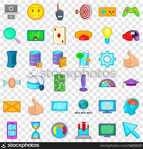 Playing card icons set. Cartoon style of 36 playing card vector icons for web for any design. Playing card icons set, cartoon style