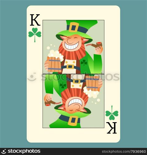 Playing card king green leprechaun St. Patricks day beer tube smile green Shamrock
