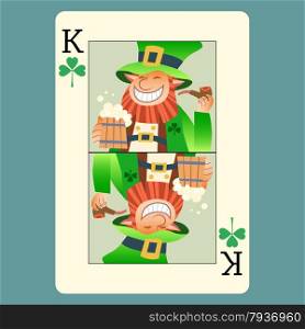 Playing card king green leprechaun St. Patricks day beer tube smile green Shamrock