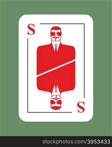 Playing card security. Conceptual new card suit. Secret agent in glasses. Protects another playing card&#xA;