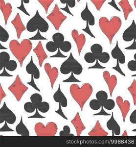 Playing card suit seamless pattern. Gambling theme vector background