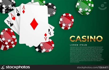 Playing card. Winning poker hand casino chips flying realistic tokens for gambling, cash for roulette or poker,