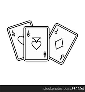 Playing cards icon in outline style isolated on white background. Game symbol vector illustration. Playing cards icon, outline style