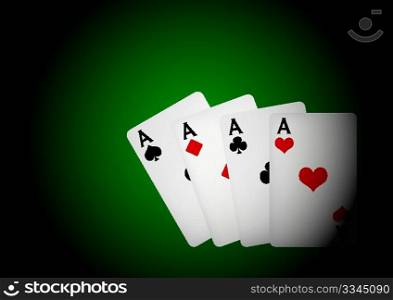 Playing Cards on Green Table - Four Aces
