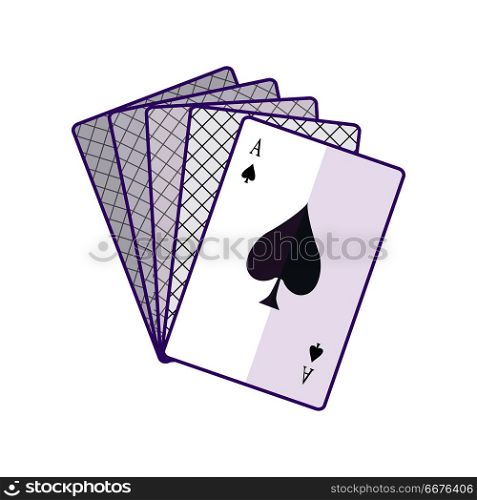 Playing Cards vector in flat style. Spread out cards with ace on top. Illustration for gambling industry, sport lottery services, icons, web pages, logo design. Isolated on white background. . Playing Cards Vector Illustration In Flat Design.. Playing Cards Vector Illustration In Flat Design.