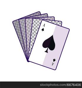 Playing Cards vector in flat style. Spread out cards with ace on top. Illustration for gambling industry, sport lottery services, icons, web pages, logo design. Isolated on white background. . Playing Cards Vector Illustration In Flat Design.. Playing Cards Vector Illustration In Flat Design.
