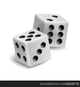Playing Dice Vector Set. Realistic 3D Illustration Of Two White Dice With Shadow. Game Dice Set. Playing Dice Vector Set. Realistic 3D Illustration Of Two White Dice With Shadow