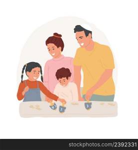 Playing driedel isolated cartoon vector illustration. Family playing dreidrel traditional Hanukkah game together, religious holidays, jewish people celebrating together vector cartoon.. Playing driedel isolated cartoon vector illustration.