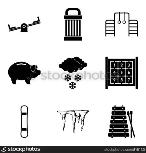 Playing in the street icons set. Simple set of 9 playing in the street vector icons for web isolated on white background. Playing in the street icons set, simple style