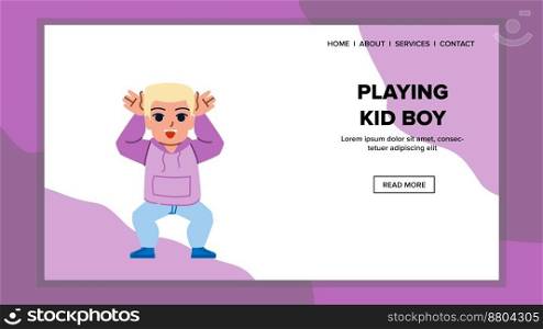 playing kid boy vector. child, childhood fun, little nature, leisure friends playing kid boy web flat cartoon illustration. playing kid boy vector