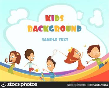 Playing kids cartoon background with outdoor and indoor activities symbols vector illustration . Playing Kids Background