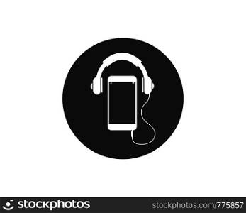 playing music in smartphone with earphone icon illustration vector design